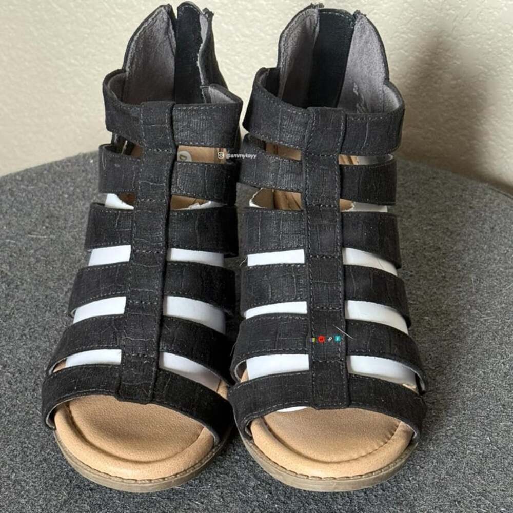 Dr. Scholl's Black Suede Open-Toe Wedge Sandals Size 7